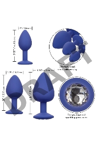 Набор из трёх синих анальных пробок с кристаллом Cheeky Gems