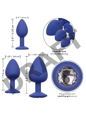 Набор из трёх синих анальных пробок с кристаллом Cheeky Gems