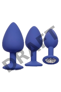 Набор из трёх синих анальных пробок с кристаллом Cheeky Gems