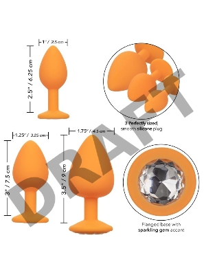 Набор из трёх оранжевых анальных пробок с кристаллом Cheeky Gems