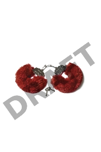 Шикарные бордовые меховые наручники с ключиками