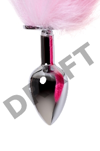 Анальная втулка Metal by TOYFA с бело-розовым хвостом, металл, серебряная, 45 см, Ø 2,7 см