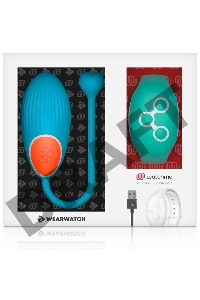 Голубое виброяйцо с зеленым пультом-часами Wearwatch Egg Wireless Watchme