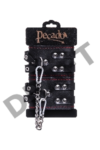 Оковы с двумя ремнями и чернои подкладкои Pecado BDSM, натуральная кожа, черные