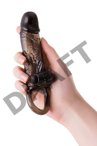 Насадка Toyfa XLover, для увеличения размера с кольцом и вибрацией, TPE, черная, 14.5 см