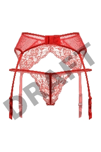 Пояс для чулок и стринги кружевные SoftLine Collection, красный, M/L