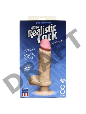 Вибромассажер реалистик 8 с мошонкой на присоске The Realistic Cock UR3 Vibrating 8” - White
