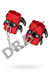 Наручники Pecado BDSM, мягкие, с двумя ремешками с люверсами, натуральная кожа, красно-чёрные