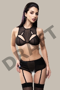 Эротические трусики-пояс для чулок Waname Elegance с высокой посадкой черные (46-48)