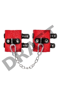 Наручники Pecado BDSM, мягкие, с двумя ремешками с люверсами, натуральная кожа, красно-чёрные
