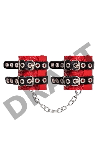Наручники Pecado BDSM, мягкие, с двумя ремешками с люверсами, натуральная кожа, красно-чёрные