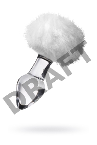 Анальная втулка Sexus Glass, с белым хвостиком, стекло, прозрачная, 14 см, Ø 4 см