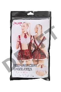 Верхняя часть костюма «Американская школьница», Pecado BDSM, топ, галстук, бело-красный, 42
