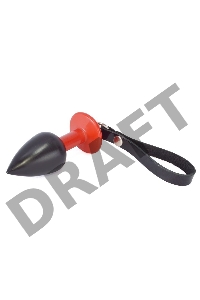 Черно-красная коническая анальная пробка с ремешком - 7 см.