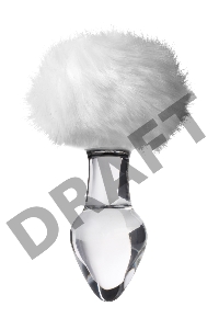 Анальная втулка Sexus Glass, с белым хвостиком, стекло, прозрачная, 14 см, Ø 4 см