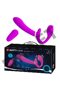 Лиловый безремневой страпон с функцией электростимуляции Thunderbird