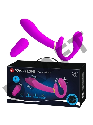 Лиловый безремневой страпон с функцией электростимуляции Thunderbird