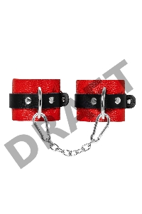 Наручники Pecado BDSM, мягкие с одним ремешком с люверсами, натуральная кожа, красно-чёрные