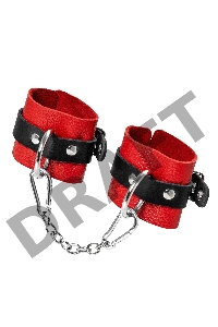 Наручники Pecado BDSM, мягкие с одним ремешком с люверсами, натуральная кожа, красно-чёрные