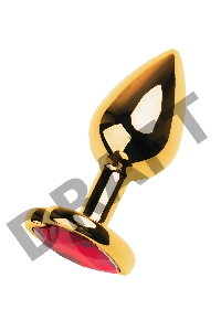 Анальная втулка Metal by TOYFA, металл, золотая, с красным кристаллом, 7 см, Ø 2,7 см, 50 г