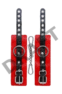 Наручники Pecado BDSM, мягкие с одним ремешком с люверсами, натуральная кожа, красно-чёрные