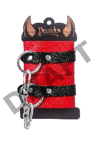 Наручники Pecado BDSM, мягкие с одним ремешком с люверсами, натуральная кожа, красно-чёрные