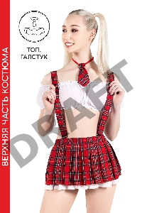 Верхняя часть костюма «Американская школьница», Pecado BDSM, топ, галстук, бело-красный, 46