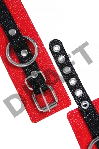 Наручники Pecado BDSM, мягкие с одним ремешком с люверсами, натуральная кожа, красно-чёрные