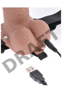 Перезаряжаемый универсальный полый вибрострапон с пультом ДУ Fetish Fantasy 7 Hollow Rechargeable Strap-On Remote Tan