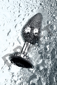 Анальная втулка Metal by TOYFA, металл, серебряная, с чёрным кристаллом, 7 см, Ø 2,7 см, 50 г