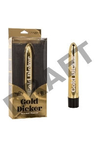 Золотистый классический вибратор Naughty Bits Gold Dicker Personal Vibrator - 19 см.