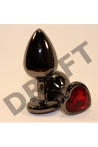 Чёрная пробка с красным сердцем-кристаллом - 7 см.