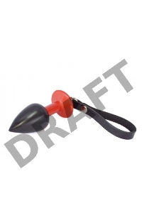 Черно-красная коническая анальная пробка с ремешком - 7 см.