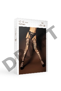 Черные сетчатые чулки с поясом и кружевным узором (SENSE) (S/XL)