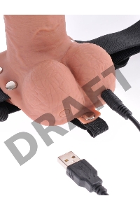 Перезаряжаемый универсальный полый вибрострапон с пультом ДУ Fetish Fantasy 7 Hollow Rechargeable Strap-On Remote Tan