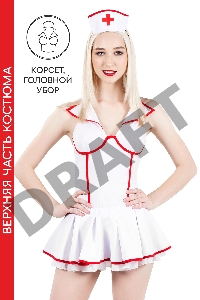Верхняя часть костюма «Медсестра», Pecado BDSM, корсет, головной убор, бело-красный, 44