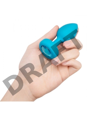 Бирюзовая анальная вибровтулка с кристаллом Vibrating Jewel Plug S/M - 10 см.