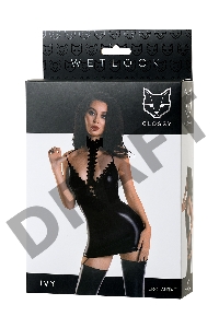 Платье с чокером Glossy Ivy из материала Wetlook, черное, S