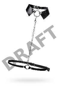 Портупея-чёкер-ошейник Pecado BDSM, с поводком и карабином в виде кольца, натуральная кожа, чёрная