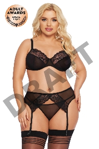 Комплект SoftLine Collection Marella (бюстгальтер, стринги и пояс для чулок), черный, XXL
