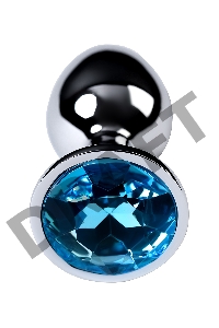 Анальная втулка Metal by TOYFA, металл, серебряная, с голубым кристаллом, 7 см, Ø 2,8 см, 50 г