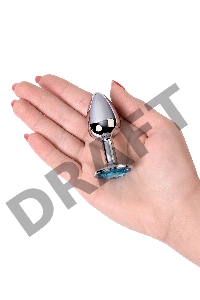 Анальная втулка Metal by TOYFA, металл, серебряная, с голубым кристаллом, 7 см, Ø 2,8 см, 50 г