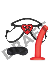 Красные трусы с фаллосом для новичков Red Heart Strap on Harness & 5in Dildo Set