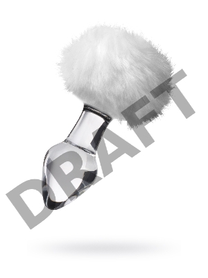 Анальная втулка Sexus Glass, с белым хвостиком, стекло, прозрачная, 14 см, Ø 4 см