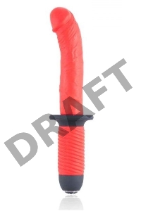 Красный вибратор с двумя моторами и рукоятью