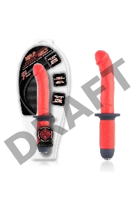 Красный вибратор с двумя моторами и рукоятью