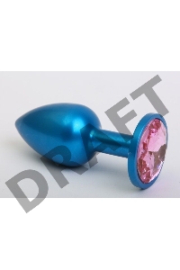 Синяя анальная пробка с розовым кристаллом - 8,2 см.