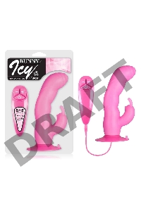 Розовый вибратор с клиторальным стимулятором BUNNY ICY - 18 см.