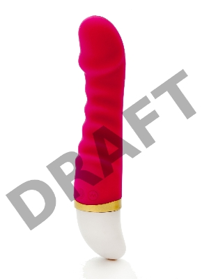 Красный изогнутый вибратор с ребрышками - 19 см.