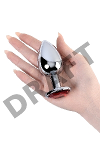 Анальная втулка Metal by TOYFA, металл, серебряная, с красным кристаллом, 9,5 см, Ø 4 см, 420 г